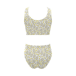 Tennis Pattern Print Design 02 Chest Bowknot High Waisted Bikini Swimsuit
