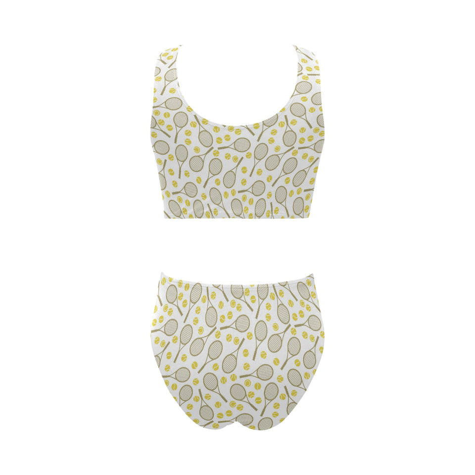 Tennis Pattern Print Design 02 Chest Bowknot High Waisted Bikini Swimsuit