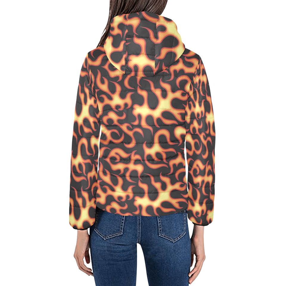 Fire flame dark pattern Women's Padded Hooded Jacket