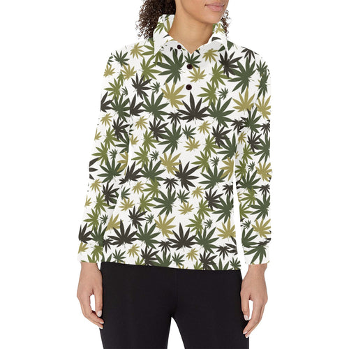 Canabis Marijuana Weed Pattern Print Design 05 Women's Long Sleeve Polo Shirt