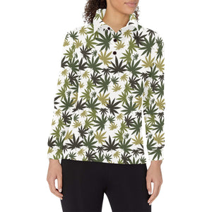 Canabis Marijuana Weed Pattern Print Design 05 Women's Long Sleeve Polo Shirt