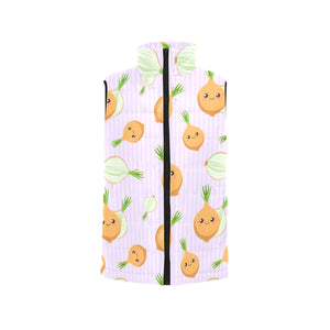 cute onions smiling faces purple background Men's Padded Vest