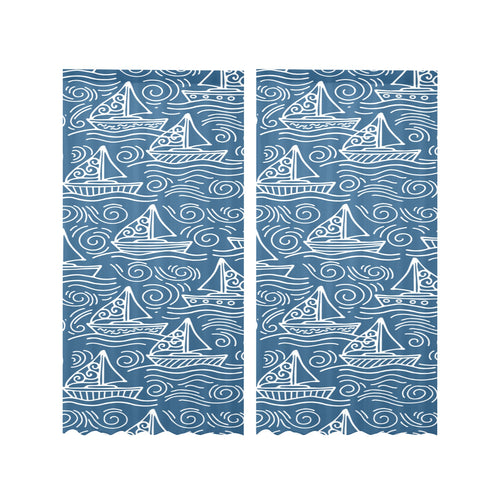 Hand drawn sailboat pattern Gauze Curtain