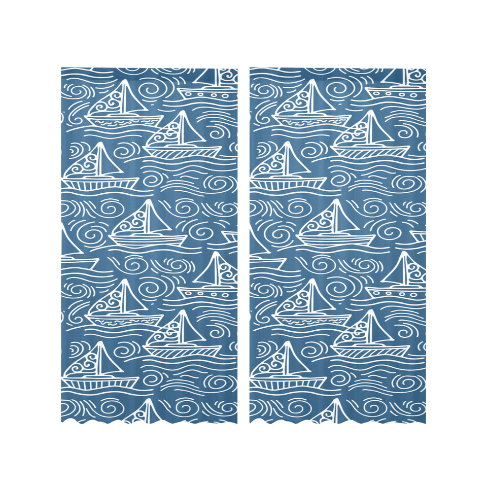Hand drawn sailboat pattern Gauze Curtain