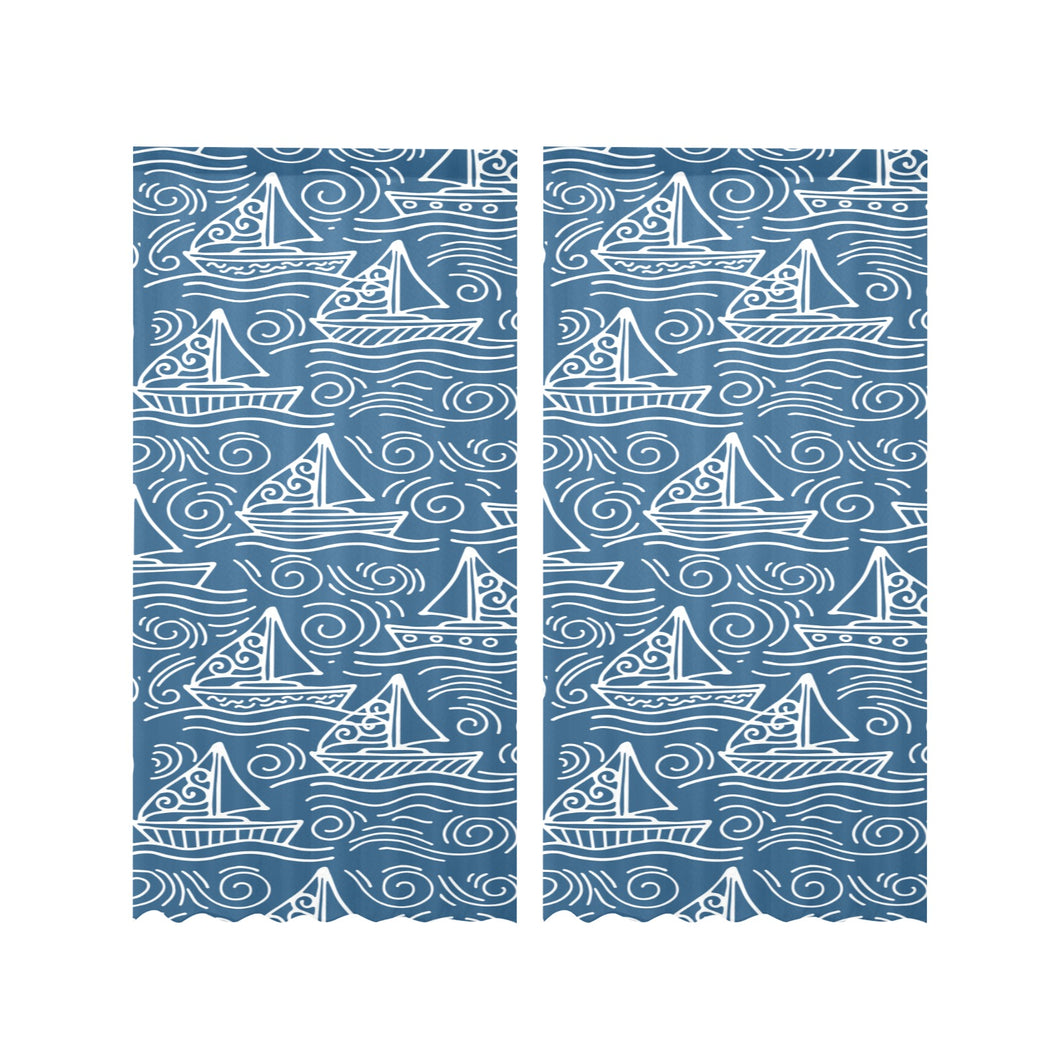 Hand drawn sailboat pattern Gauze Curtain