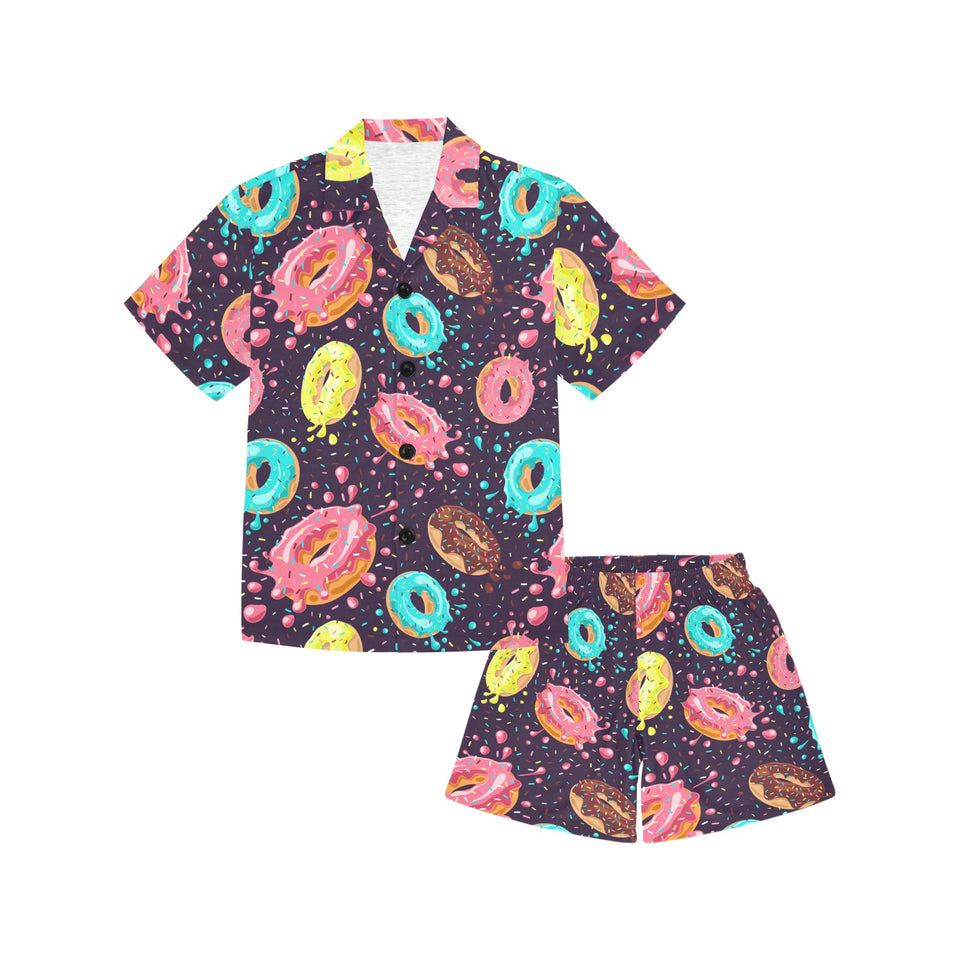 Colorful donut glaze pattern Kids' Boys' Girls' V-Neck Short Pajama Set