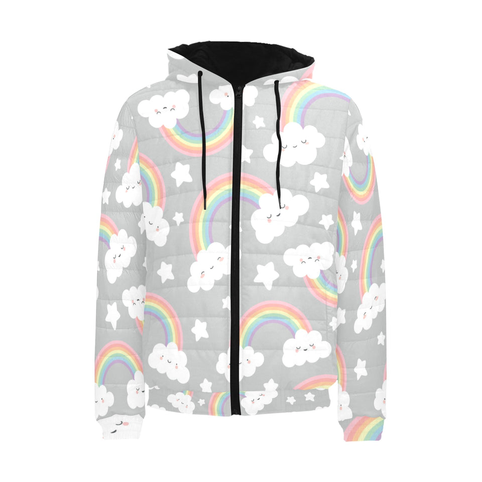 Cute rainbow clound star pattern Men's Padded Hooded Jacket