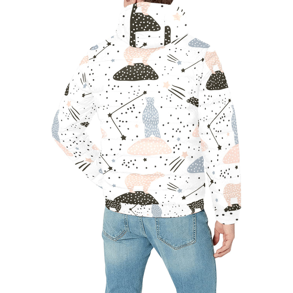 Polar bears star poka dot pattern Men's Padded Hooded Jacket