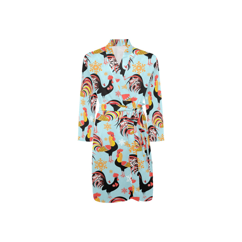 Rooster chicken cock snowfalke Men's Long Sleeve Belted Night Robe