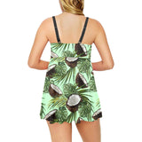 Coconut Pattern Print Design 02 Chest Sexy Pleated Two Piece Swim Dress