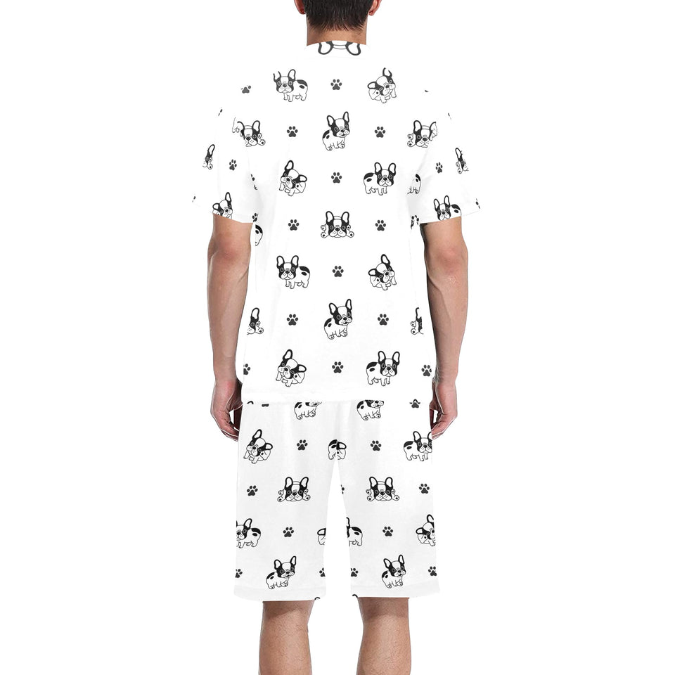 Cute french bulldog paw pattern Men's V-Neck Short Pajama Set