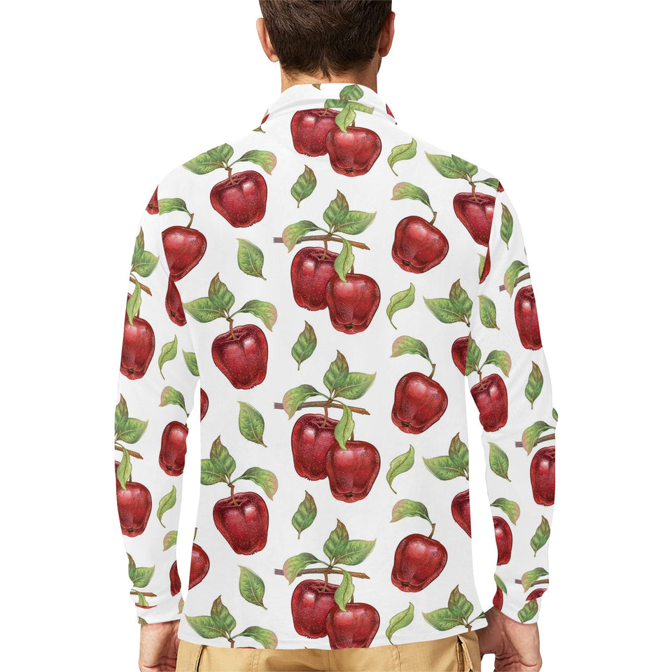 Red apples pattern Men's Long Sleeve Polo Shirt