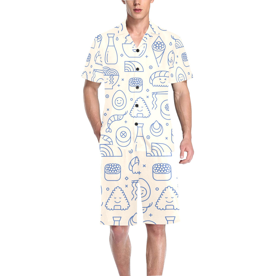 Cute sushi icon pattern Men's V-Neck Short Pajama Set