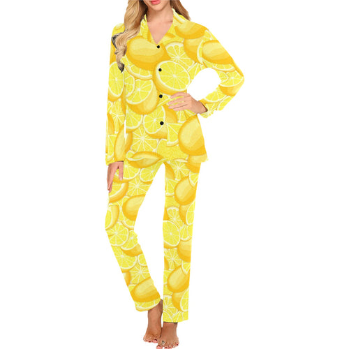 lemon pattern Women's Long Pajama Set