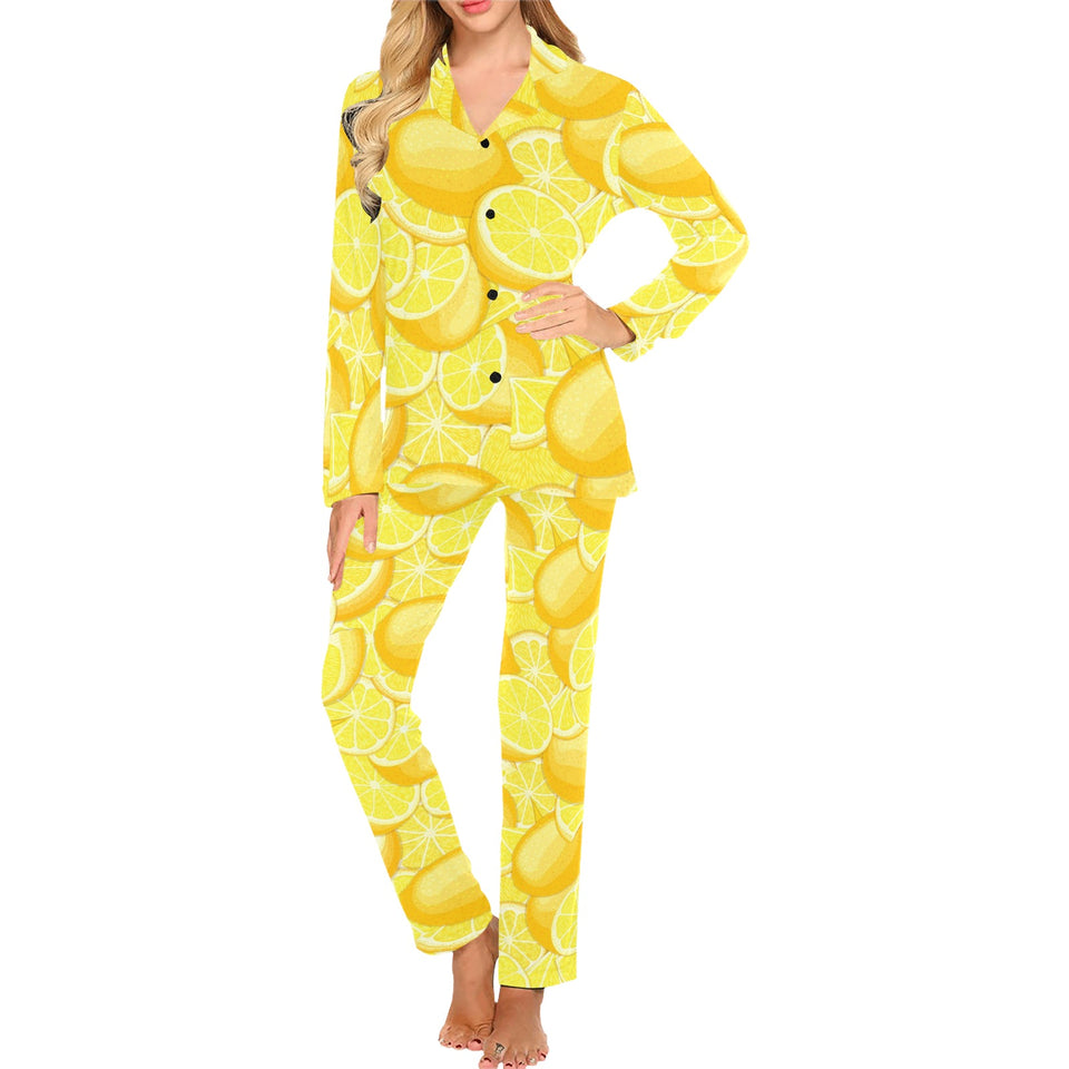 lemon pattern Women's Long Pajama Set