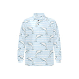 Dolphin blue striped background Men's Long Sleeve Polo Shirt