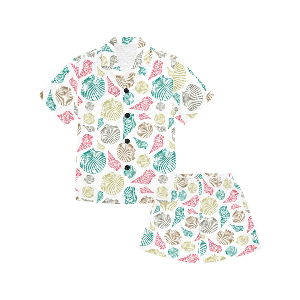 Colorful shell pattern Kids' Boys' Girls' V-Neck Short Pajama Set