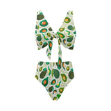 Avocado design pattern Chest Bowknot High Waisted Bikini Swimsuit