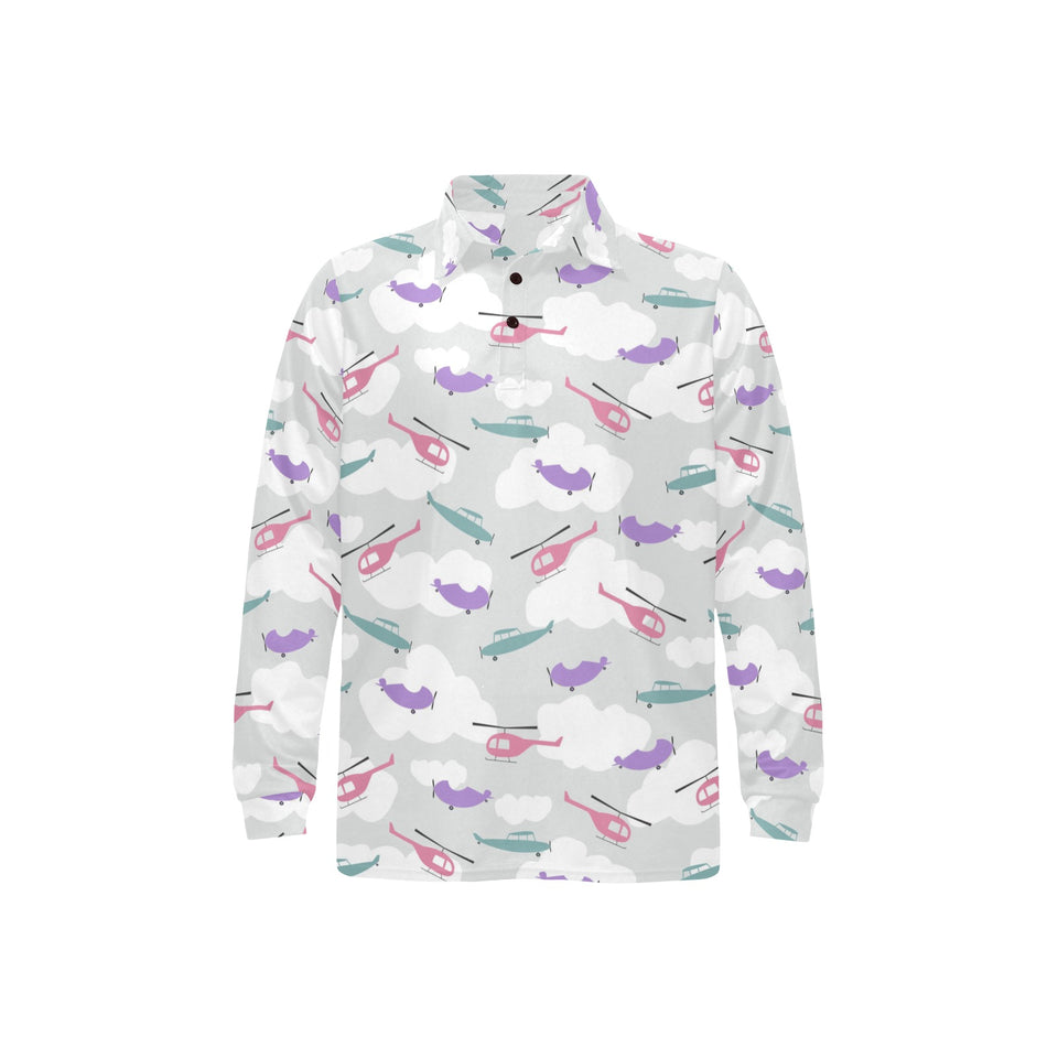 Helicopter plane pattern Men's Long Sleeve Polo Shirt