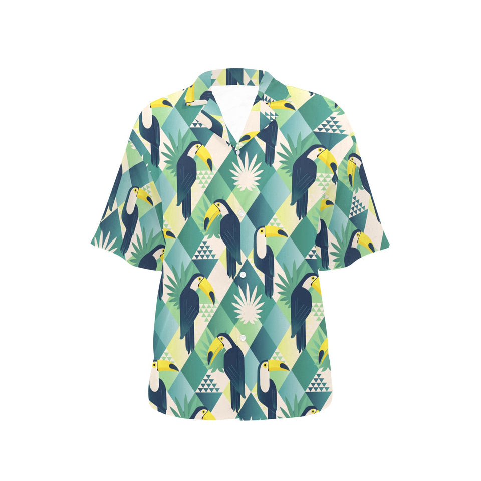 Toucan tropical leaves design pattern Women's All Over Print Hawaiian Shirt