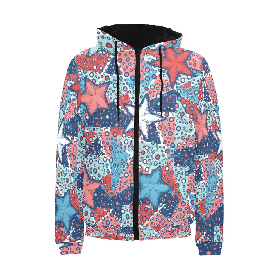 Hand drawn colorful starfish Men's Padded Hooded Jacket