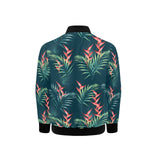 heliconia flowers, palm and monstera leaves on bla Kids' Boys' Girls' Bomber Jacket