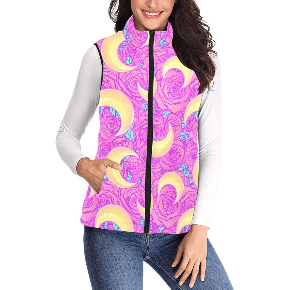 Moon pink rose background Women's Padded Vest