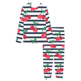 Hand drawn cherry pattern striped background Women's All Over Print Pajama Set