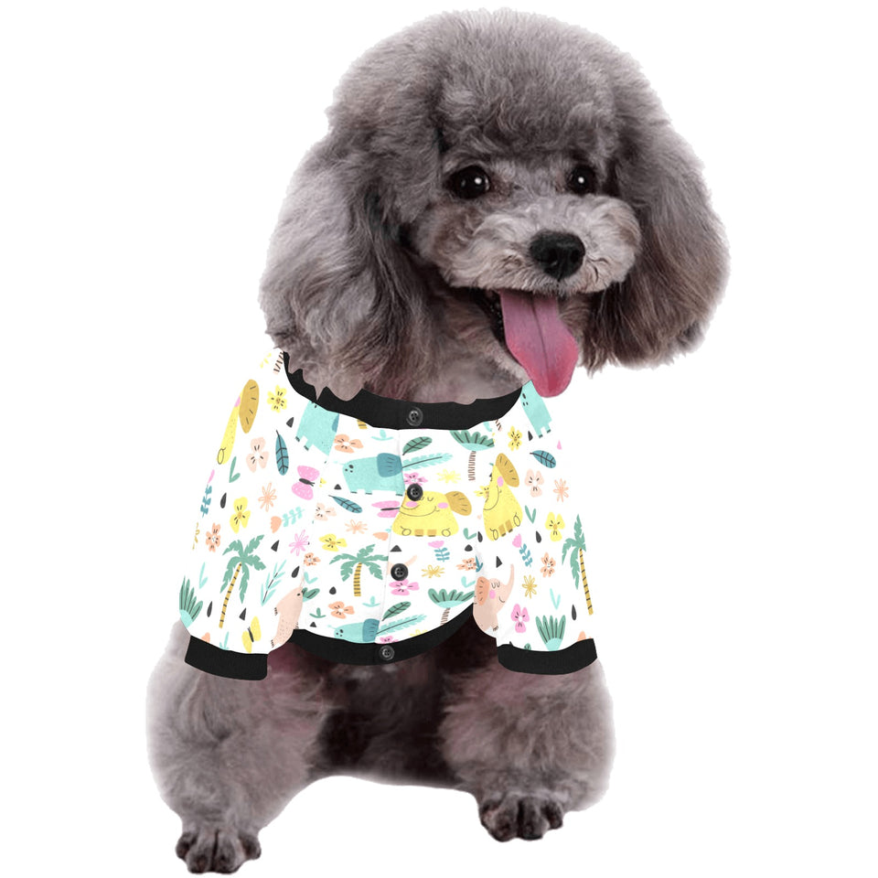 Cute elephants palm tree flower butterfly pattern All Over Print Pet Dog Round Neck Fuzzy Shirt