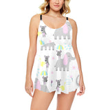 Cute elephant mouse pattern Chest Sexy Pleated Two Piece Swim Dress