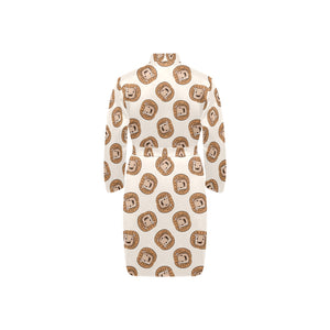 Lion Pattern Print Design 01 Men's Long Sleeve Belted Night Robe