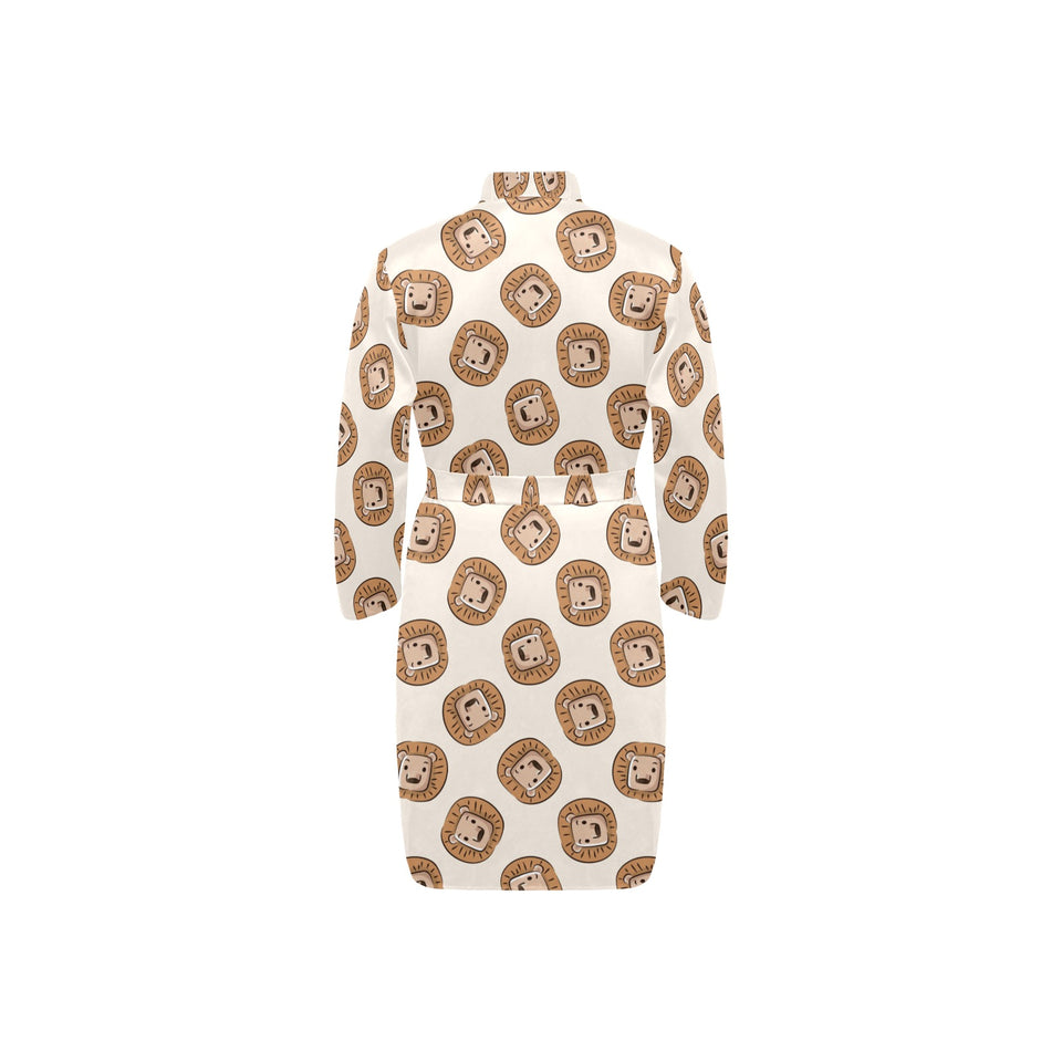 Lion Pattern Print Design 01 Men's Long Sleeve Belted Night Robe