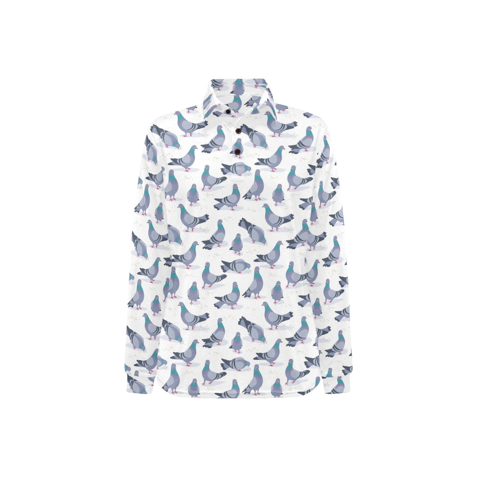 Pigeon Pattern Print Design 03 Women's Long Sleeve Polo Shirt