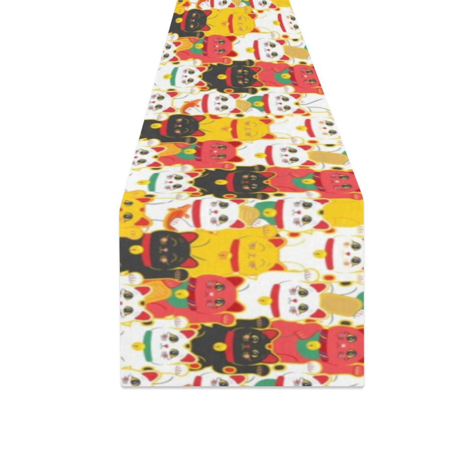 Colorful Maneki neko cat pattern Table Runner