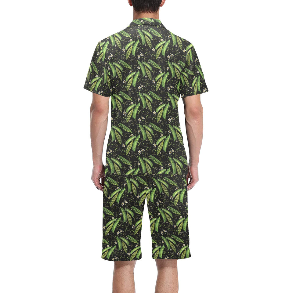 Green Peas Pattern Print Design 02 Men's V-Neck Short Pajama Set