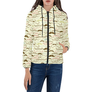 Mustache Beard Pattern Print Design 01 Women's Padded Hooded Jacket