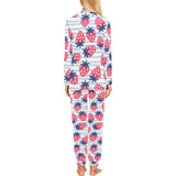 Strawberry pattern blue lines background Women's All Over Print Pajama Set