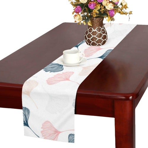 Black Gray Cream coral ginkgo leaves pattern Table Runner