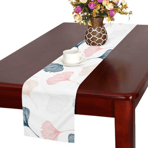 Black Gray Cream coral ginkgo leaves pattern Table Runner