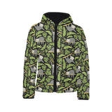 Cute sloths tropical palm leaves black background Kids' Boys' Girls' Padded Hooded Jacket