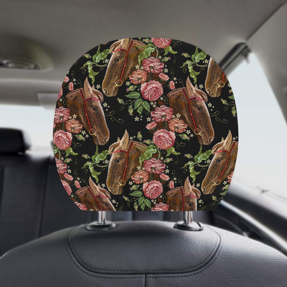 Horse head wild roses pattern Car Headrest Cover