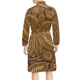 cacao beans tribal polynesian pattern background Men's Long Sleeve Belted Night Robe