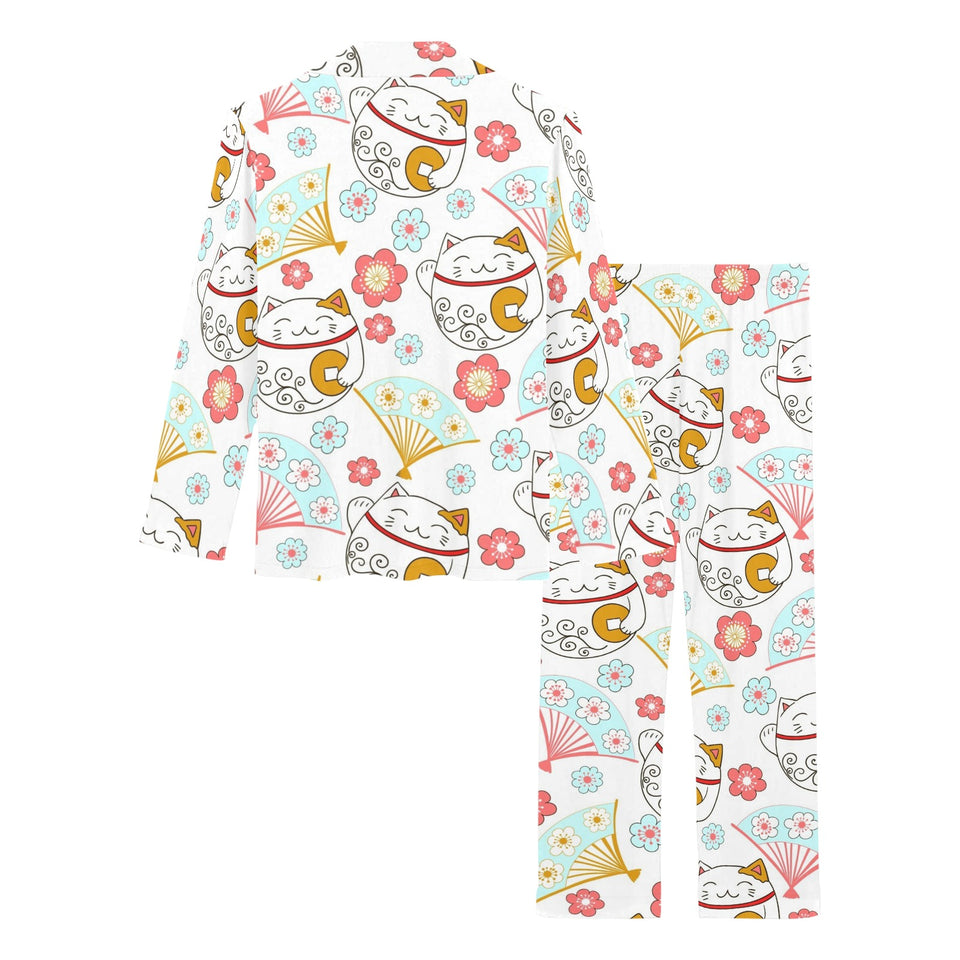 Maneki neko cat fan sakura Women's Long Pajama Set