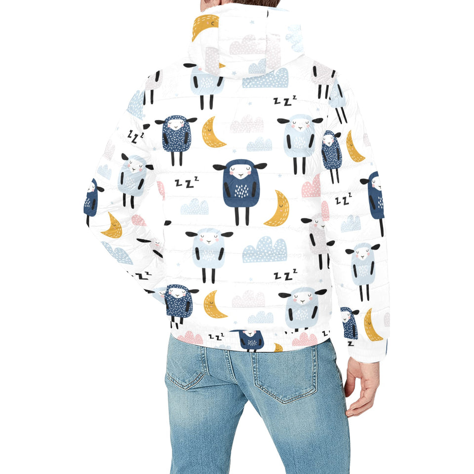 Cute sleeping sheep moon cloud pattern Men's Padded Hooded Jacket
