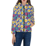 Passion fruit blue background Women's Padded Hooded Jacket