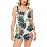 heliconia flowers, palm and monstera leaves Chest Sexy Pleated Two Piece Swim Dress