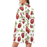 Red apples pattern Women's Long Sleeve Belted Night Robe