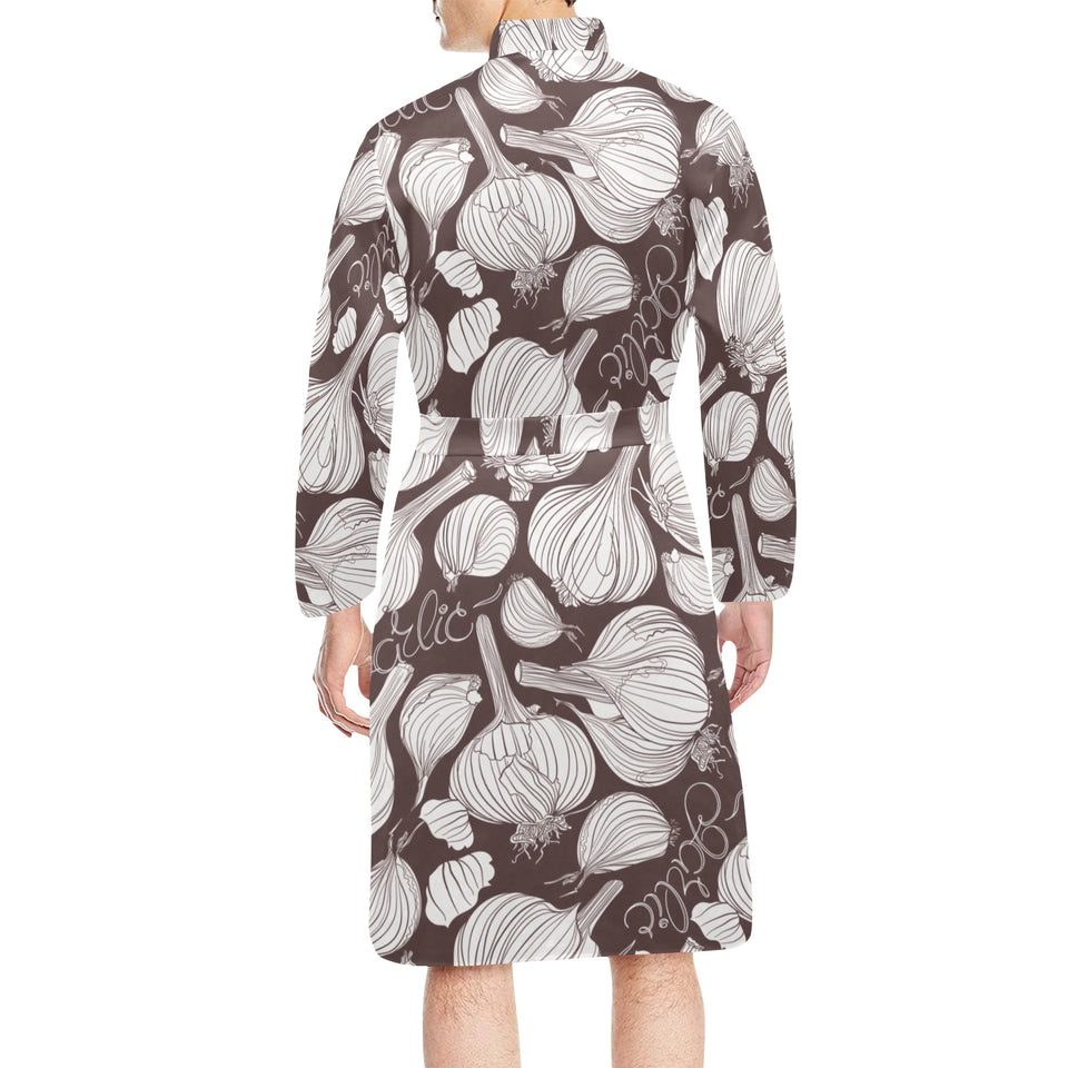 Garlic bulb dark background Men's Long Sleeve Belted Night Robe