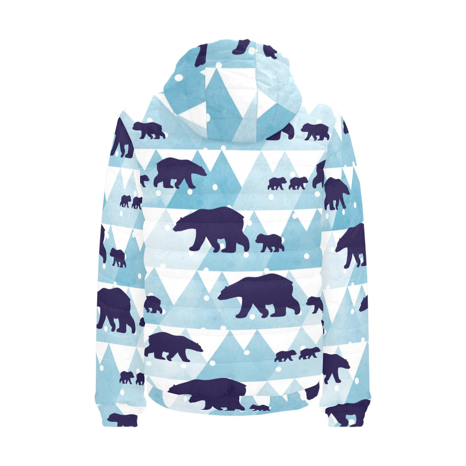 polar bear winter snow pattern Men's Padded Hooded Jacket