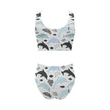 Cute dolphins Childish Style pattern Chest Bowknot High Waisted Bikini Swimsuit